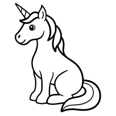 Cute Silhouette of a Unicorn line art vector cartoon illustration