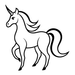 Cute Silhouette of a Unicorn line art vector cartoon illustration