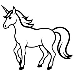 Cute Silhouette of a Unicorn line art vector cartoon illustration