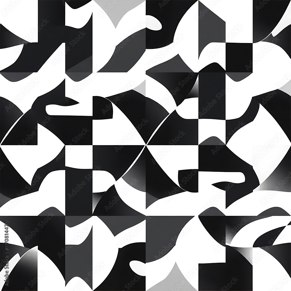 Poster abstract geometric pattern: black and white abstract shapes, creating a visually stimulating and dyn