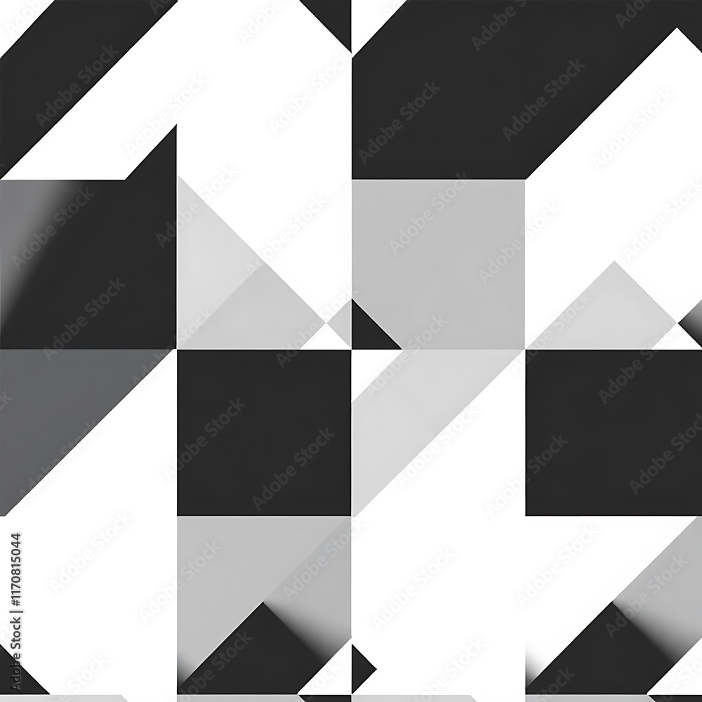 Poster abstract geometric pattern: black and white geometric shapes interlock and overlap, creating a dynam