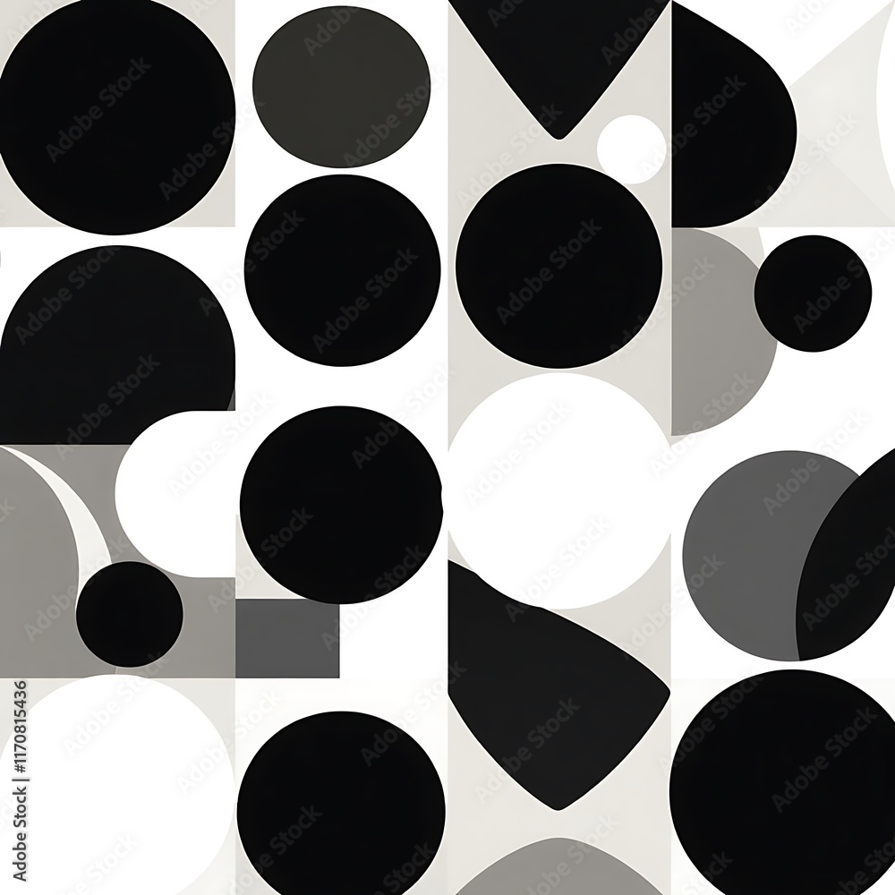 Poster abstract geometric pattern: monochromatic circles and shapes