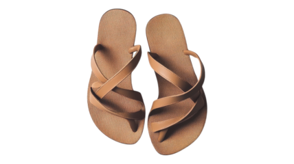 A pair of brown flip-flops resting on a light surface, ready for a sunny day at the beach or poolside relaxation.