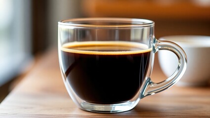 A Glass of Dark Coffee Sits on a Wooden Table