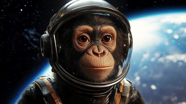 Adorable Space Monkey Floating in Orbit with Earth Background