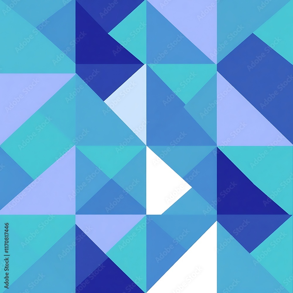 Aufkleber geometric abstract pattern: a captivating mosaic of blue, teal, and white triangles forms a dynamic,