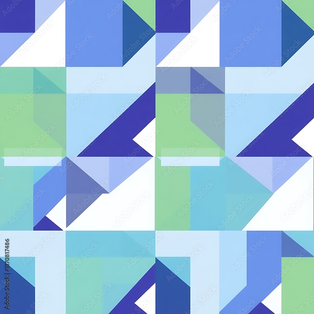 Poster abstract geometric pattern in blue, green, and white: this seamless, vector-based pattern features a