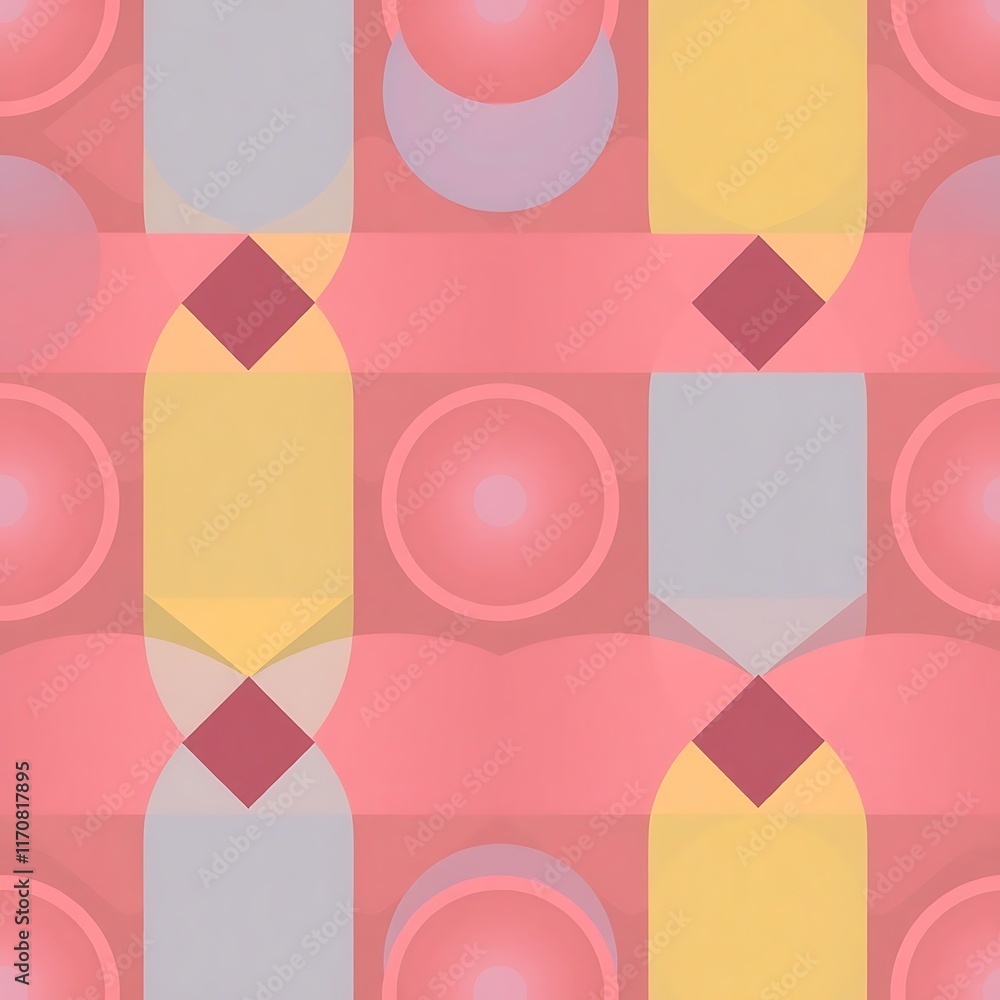 Poster Abstract Geometric Pattern: A vibrant and harmonious blend of pastel hues and geometric shapes, creating a dynamic and visually captivating seamless pattern.  