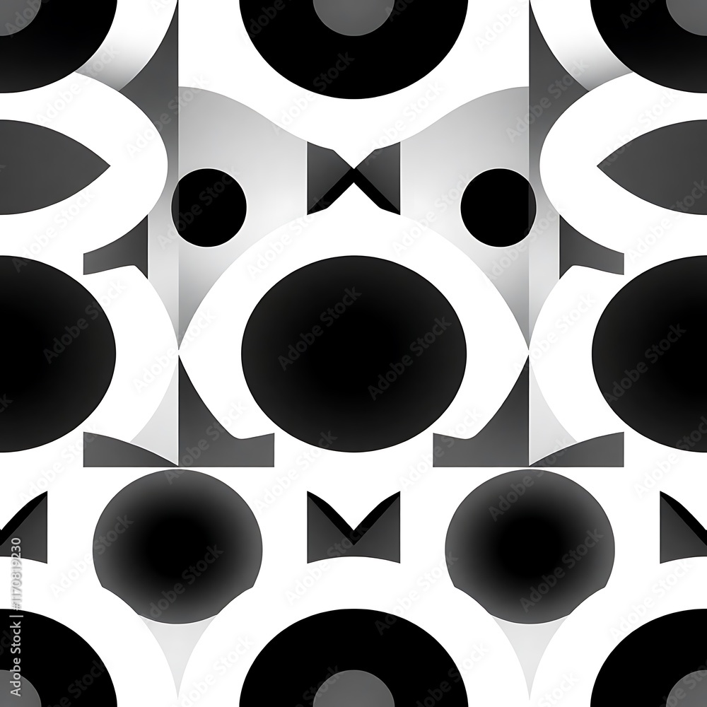 Poster abstract monochrome geometric pattern: a seamless black and white pattern featuring overlapping circ