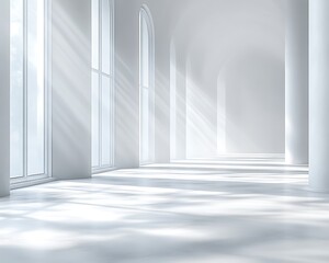 Obraz premium Sunlit minimalist white interior hallway.