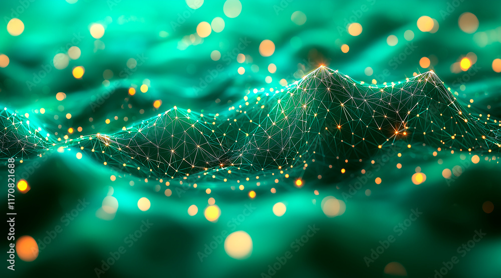 Poster green abstract low poly triangle field creates a mesmerizing polygonal technology background, offeri