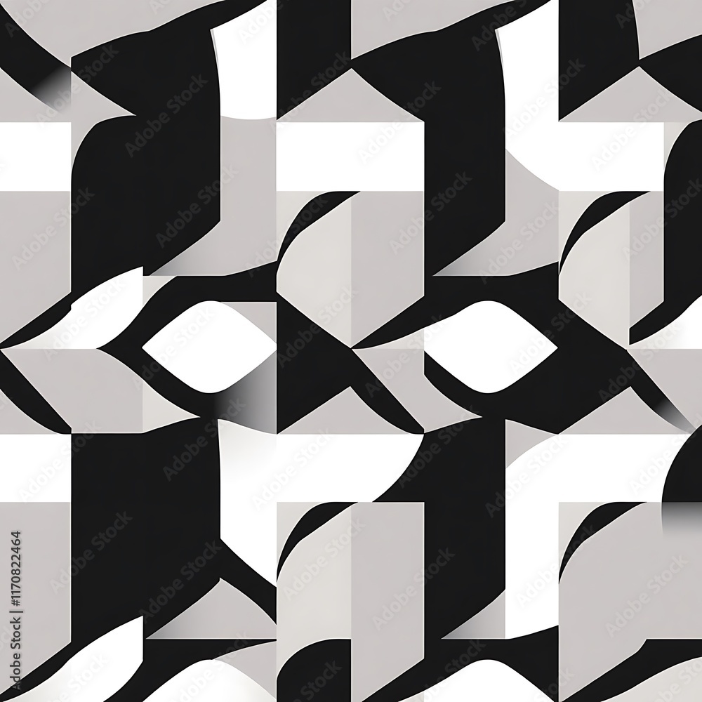 Poster abstract geometric pattern: a seamless, monochrome digital art print of black, white and gray geomet