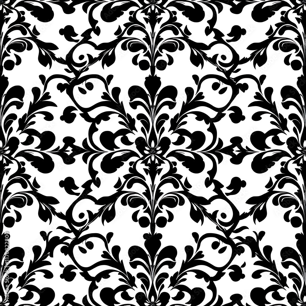 Poster elegant floral damask pattern: a timeless and sophisticated black and white damask pattern featuring