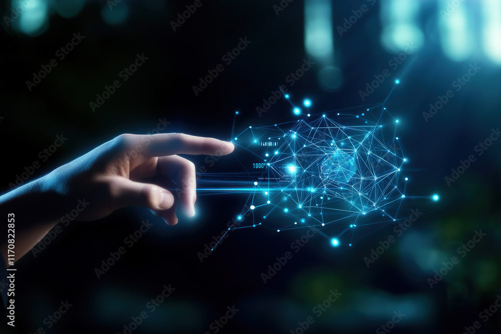 Poster hand touching augmented data