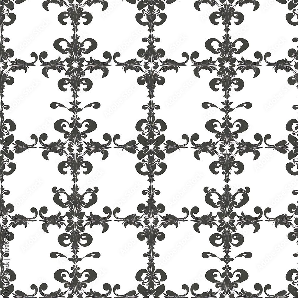Poster elegant black and white damask pattern: a timeless and sophisticated pattern with intricate floral m