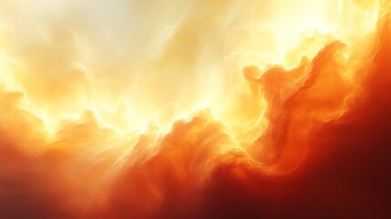 Fiery orange and yellow cloudscape, celestial abstract background.