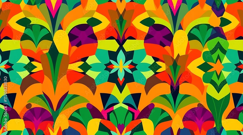 Poster vibrant geometric pattern: abstract kaleidoscope of color and form, featuring a mesmerizing blend of