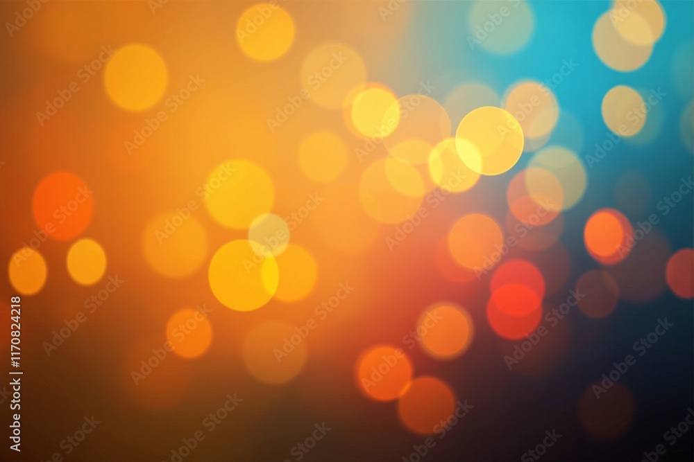 Poster blurred bokeh circles in shades of orange, yellow, and blue on a gradient background. abstract and f