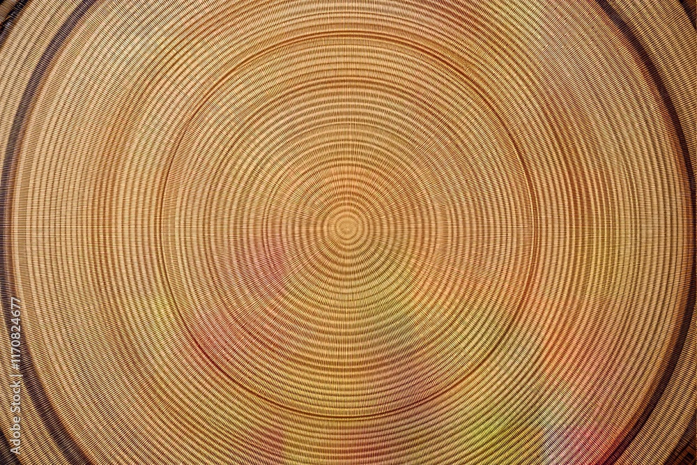 Poster abstract circular woven pattern in earthy tones, featuring intricate texture and symmetry on a neutr