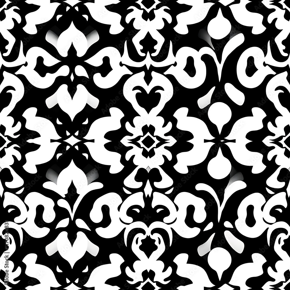 Poster elegant damask pattern: a classic and sophisticated damask pattern in black and white. this seamless