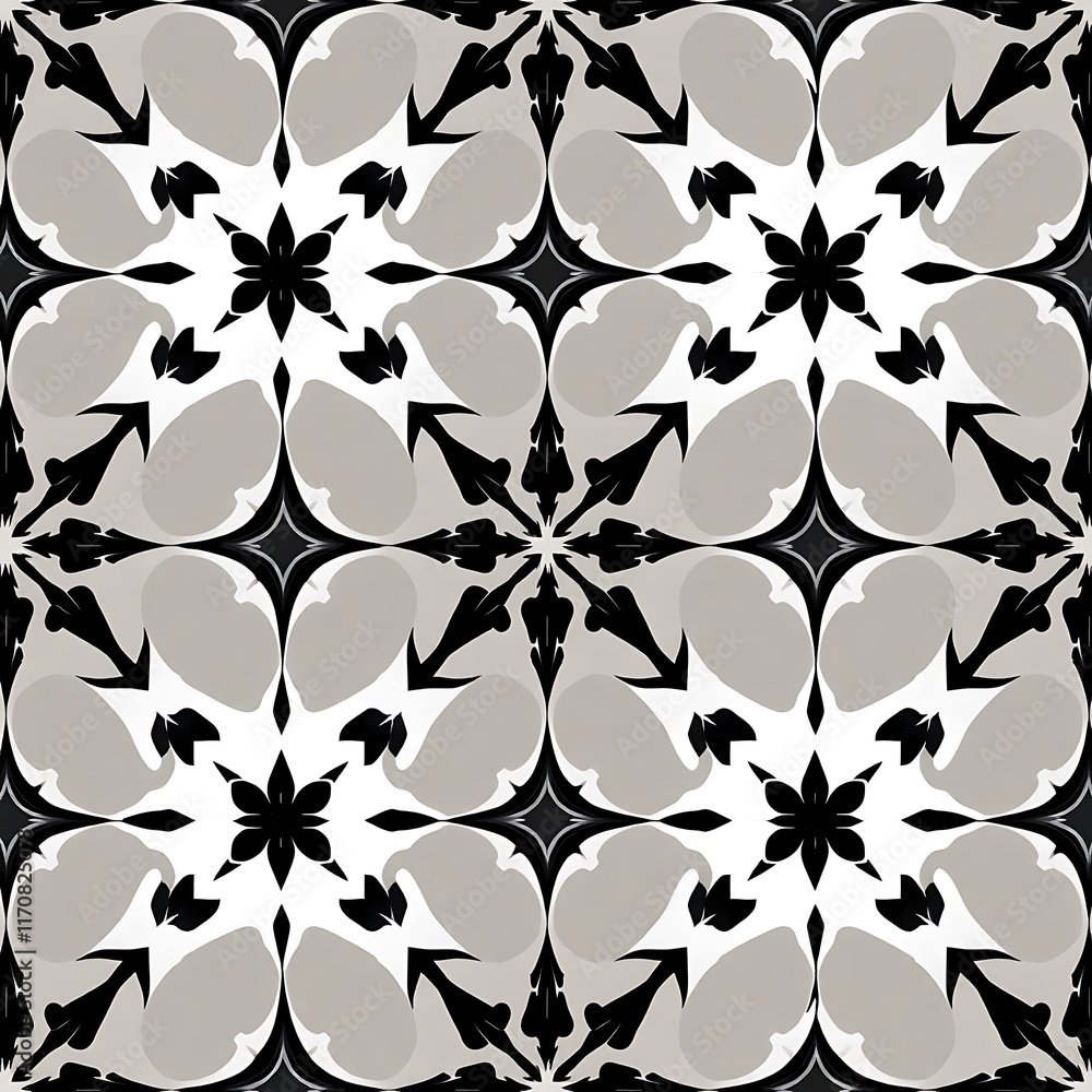 Poster black and white geometric tile pattern: a seamless pattern of intricate black and white geometric sh