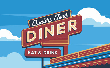 Vintage Diner Sign: Quality Food Eat & Drink