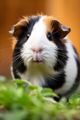 The Delightful Portrait of a Multi-Colored Domestic Guinea Pig soaked in Natural Daylight