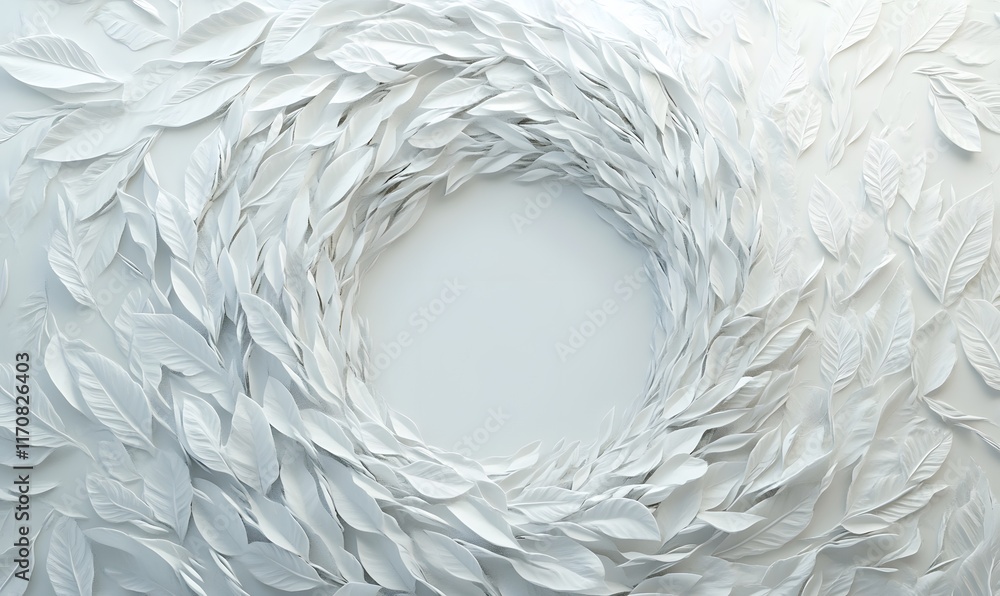 Aufkleber white leaves swirl creating a circular frame.