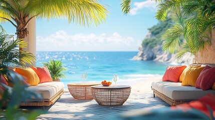 Obraz premium Coastal paradise photography vibrant colors and beachfront serenity