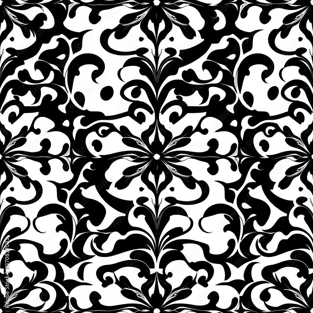 Poster black and white floral damask pattern: a timeless and elegant black and white damask pattern, perfec