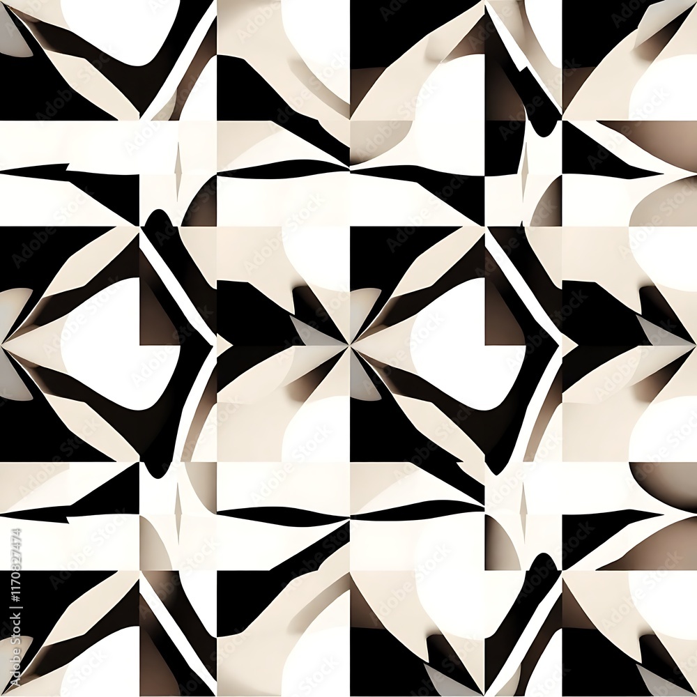 Aufkleber abstract geometric pattern: this intricate abstract pattern features bold black and white shapes wit