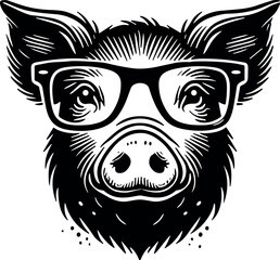 Pig vector black silhouette cricut design for T-shirt