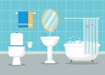 Modern bathroom interior vector illustration. Flat design illustration interior.