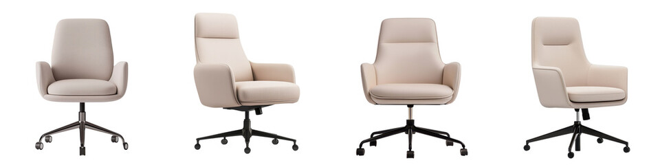 Fototapeta premium Comfortable adjustable and ergonomic executive office chair in a clean modern and minimalist design Swivel chair with rolling castors for flexible mobility in the workplace