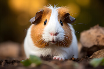 The Delightful Portrait of a Multi-Colored Domestic Guinea Pig soaked in Natural Daylight