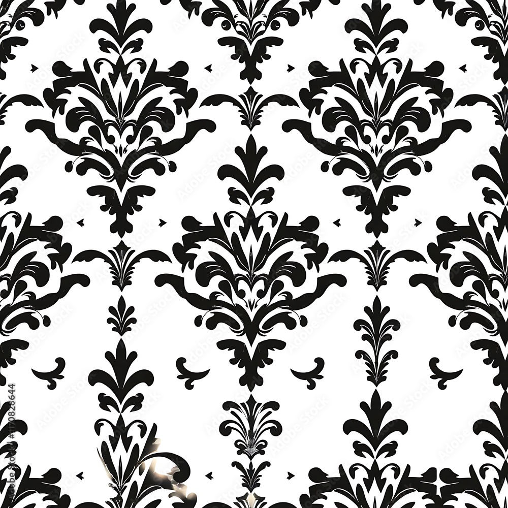 Poster damask elegance: black and white damask pattern. seamless repeat texture.