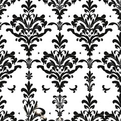 Fototapeta premium Damask Elegance: Black and white damask pattern. Seamless repeat texture. 