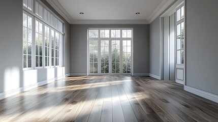 Fototapeta premium Empty modern room with large windows bright interior minimalist style