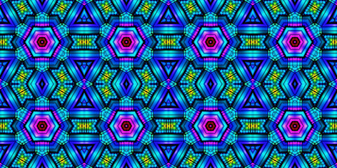 A vibrant rainbow seamless digital mosaic pattern featuring neon accents, creating a bold and colorful abstract art backdrop.
