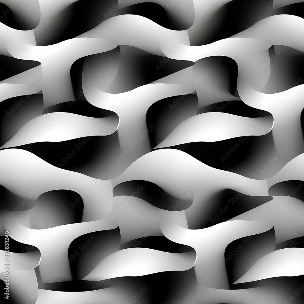 Aufkleber abstract monochrome wave pattern: a mesmerizing, seamless pattern featuring undulating, grayscale wa