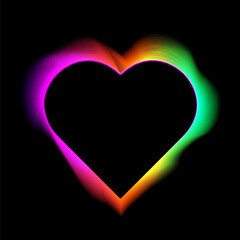 Colorful bright glowing trail forms heart shape with smooth curves on transparent background, vector design symbolizing Valentine's Day, love, romance and holiday.