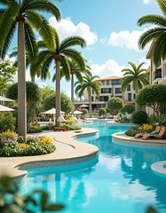 Fototapeta premium Tropical Resort Poolside Paradise: Sunlit Luxury and Tranquil Design