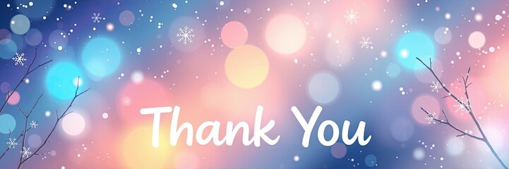 Fototapeta premium A vibrant banner expresses gratitude with a warm Thank You message, surrounded by soft winter colors and delicate snowflakes, creating a heartfelt winter ambiance