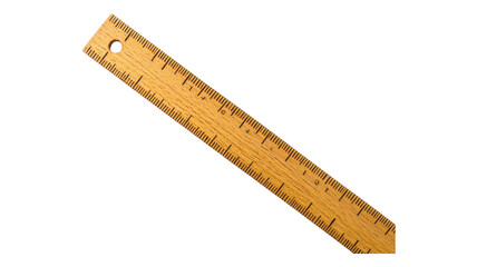 A wooden ruler with measurements displayed prominently, isolated on a transparent background for easy graphic design applications.