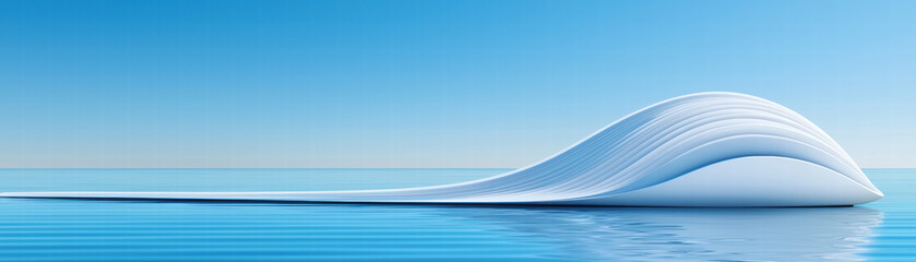 Data Center Heat Water Consumption. Smooth white wave shape over tranquil blue water under a clear sky.
