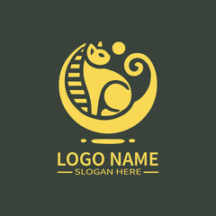 Golden Chinese Cat Logo Design, Oriental Lucky Cat Logo, Feng Shui Cat Logo, Chinese New Year Cat Logo, Pet Charm Logo - Jika logo