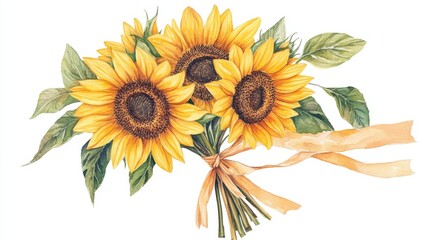 Naklejka premium Watercolor style of Yellow sunflower background,abstract sunflower floral seamless pattern for rustic wedding design, thanksgiving decoration, scrapbooking,Elements,hand drawn illustration.