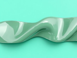 Abstract green wave, flowing, liquid, glossy texture.