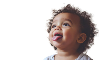 A joyful toddler playfully sticking their tongue out, capturing the innocence and fun of childhood, ideal for children's products, parenting blogs, and social media posts..