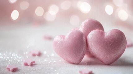 Fototapeta premium Heart-shaped bokeh lights in a romantic background with soft pink hues